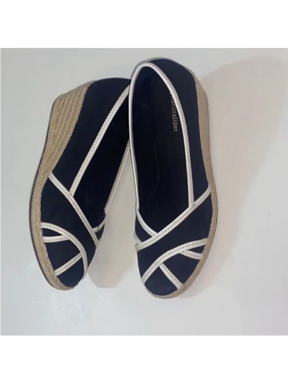 Naturalizer Black and White Espadrille Wedges Size 9.5M